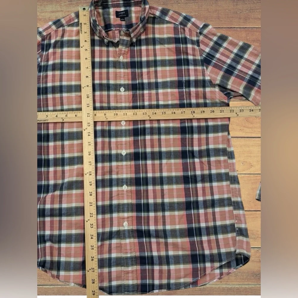 J Crew Button Down Shirt Mens Large “Summer Plaid” Pink &Gray Long Sleeve Preppy